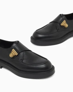 Icon Chunky Monkstrap aus genarbtem Leder Schwarz