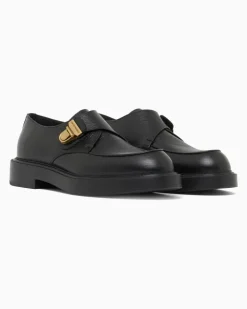 Icon Chunky Monkstrap aus genarbtem Leder Schwarz