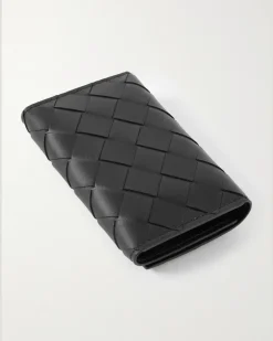 Intrecciato Leather and Silver-Tone Key Holder Case Black