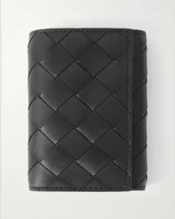 Intrecciato Leather and Silver-Tone Key Holder Case Black