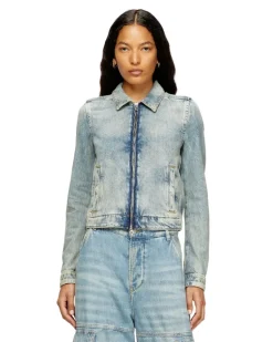 Jacke aus-Denim mit fließender Struktur im Schmutz-Effekt - Denim jacken - Damen - Blau