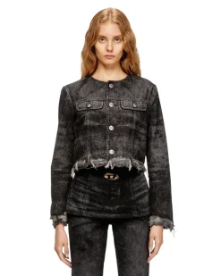 Jacke aus gelaserte Baumwolle-Hanf-Denim - Denim jacken - Damen - Schwarz