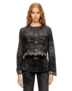 Jacke aus gelaserte Baumwolle-Hanf-Denim - Denim jacken - Damen - Schwarz