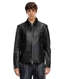 Jacke aus Leder mit Oval D-Prägung - Lederjacken - Herren - Schwarz