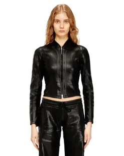 Jacke in verkürzter Länge aus glänzend beschichteten JoggJeans. - Oberteile - Damen - Schwarz