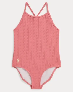 Jacquard-Badeanzug mit Mini-Zopfmuster Pink