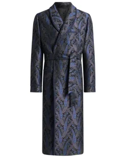 Jacquard-Morgenmantel mit Paisley-Motiv - Blau