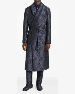 Jacquard-Morgenmantel mit Paisley-Motiv - Blau