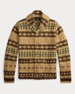Jacquard-Strickjacke aus Leinenmischung Tan