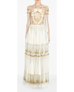 Jardin d'Eden Tüllkleid mit Stickerei - Nude