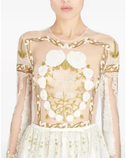 Jardin d'Eden Tüllkleid mit Stickerei - Nude