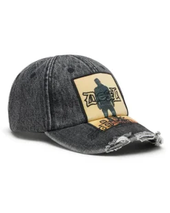 Jeans-Baseballkappe mit Aufnäher und ausgefransten Details - Hüte - Herren - Grau