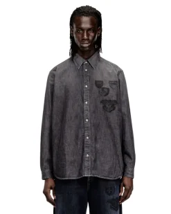 Jeanshemd mit besticktem Emblem - Denimhemden - Herren - Grau