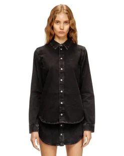 Jeanshemd mit kontrastierenden Nähten - Denimhemden - Damen - Schwarz