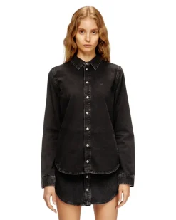 Jeanshemd mit kontrastierenden Nähten - Denimhemden - Damen - Schwarz