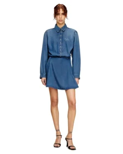 Jeanskleid mit Rückenstickerei - Kleider - Damen - Blau