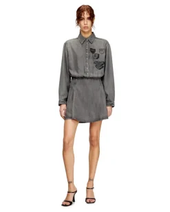 Jeanskleid mit Stickaufnähern - Kleider - Damen - Grau