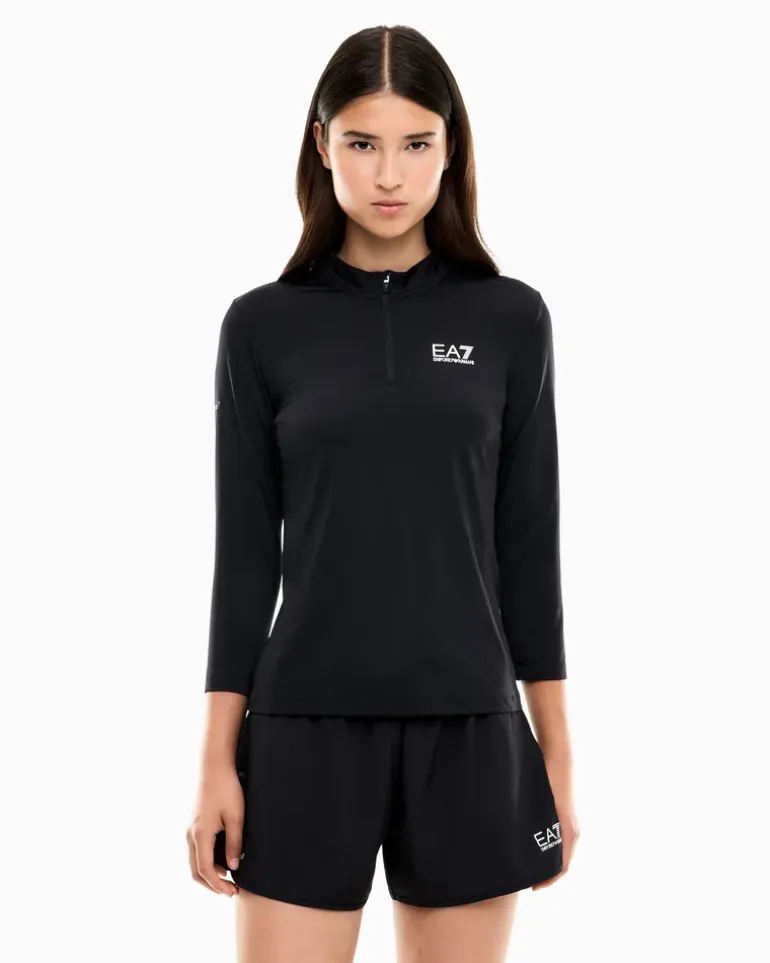Jersey-Langarmshirt Tennis Pro mit schmaler Passform Schwarz