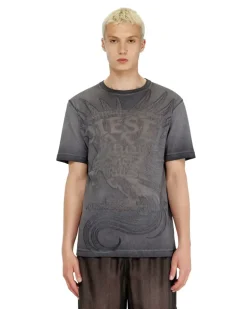 Jersey-T-Shirt mit geprägtem Motiv - T-Shirts - Herren - Grau