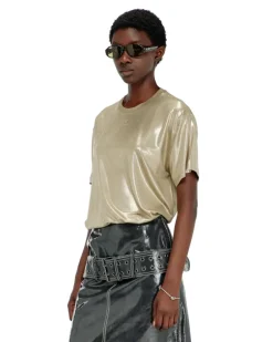 Jersey-T-Shirt mit Metallic-Finish - T-Shirts - Damen - Beige