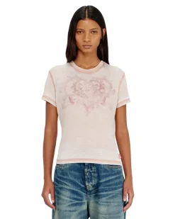 Jersey-T-Shirt mit Strasssteinen und burnout effect - T-Shirts - Damen - Rosa