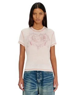 Jersey-T-Shirt mit Strasssteinen und burnout effect - T-Shirts - Damen - Rosa