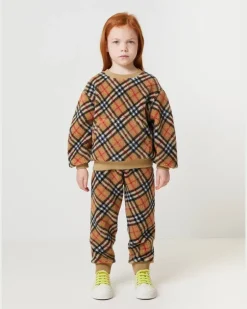 Jogginghose Burberry Check aus Fleece Beige