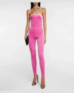 Jumpsuit aus Samt Rosa