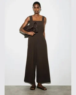 Jumpsuit Aus Seersucker Mit Weitem Bein Braun