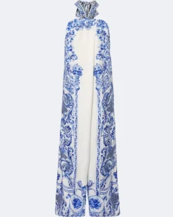 Jumpsuit aus Seide mit Kristallen Blau