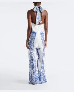 Jumpsuit aus Seide mit Kristallen Blau