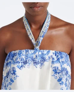 Jumpsuit aus Seide mit Kristallen Blau