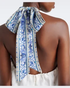 Jumpsuit aus Seide mit Kristallen Blau