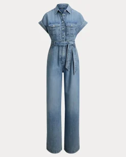 Jumpsuit mit Gürtel und weitem Bein Blue