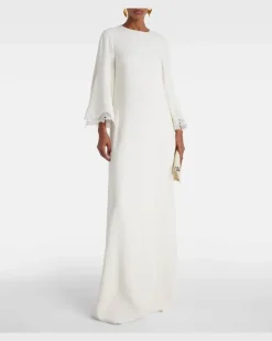 Kaftan aus Georgette mit Spitze Weiß