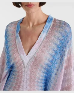 Kaftan aus Häkelstrick Rosa