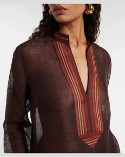 Kaftan aus Leinen Braun