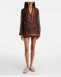 Kaftan aus Leinen Braun