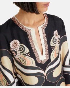 Kaftan aus Seiden-Twill Schwarz