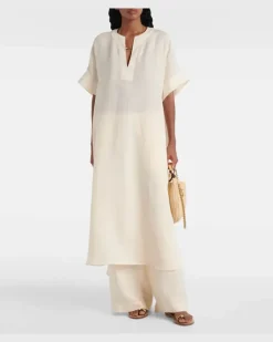 Kaftan Bibi aus Leinen Weiß