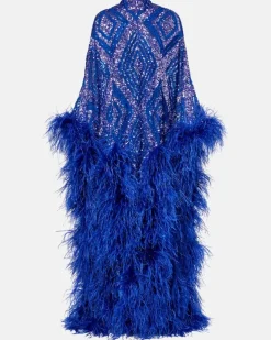 Kaftan Casta Diva Follies aus Tüll mit Pailletten Blau