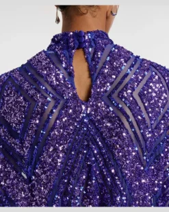 Kaftan Casta Diva Follies aus Tüll mit Pailletten Blau