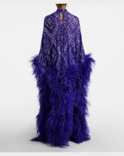 Kaftan Casta Diva Follies aus Tüll mit Pailletten Blau
