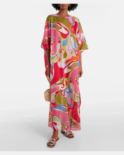 Kaftan Orchidee aus Baumwollmusselin Multicolor