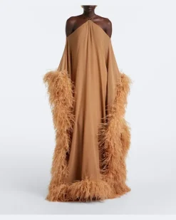 Kaftan Sza Sza Spirito mit Federn Beige