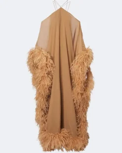 Kaftan Sza Sza Spirito mit Federn Beige