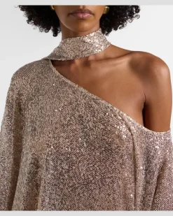 Kaftan Trebbia aus Mesh mit Pailletten Gold