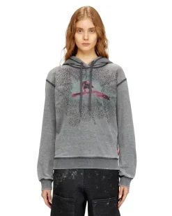 Kapuzenpullover mit digitalem Grafikdruck und Strassverzierungen - Sweatshirts - Damen - Grau