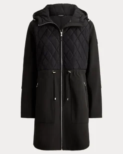 Kapuzen-Steppjacke mit Schornsteinkragen Black