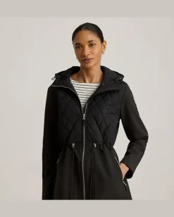 Kapuzen-Steppjacke mit Schornsteinkragen Black